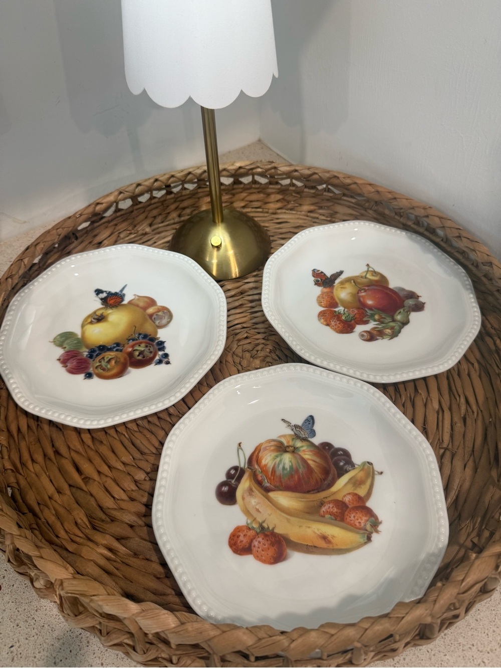 Rosenthal White Dessert Plates with Colorful Fruit Motifs - Set of 3